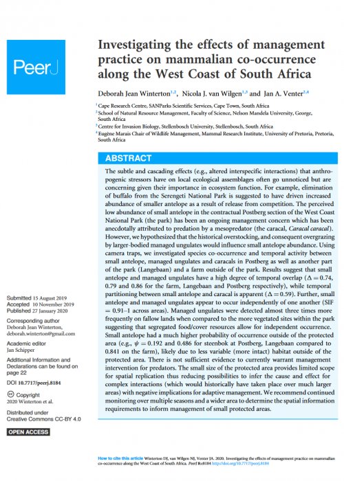 Investigating the effects of management practice on mammalian co-occurrence along the West Coast of South Africa