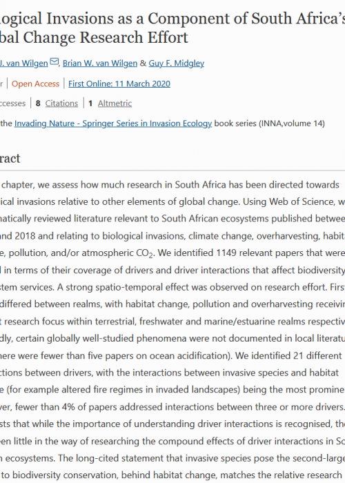Biological Invasions as a Component of South Africa’s Global Change Research Effort